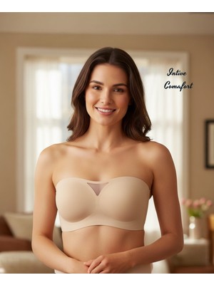 Intive Lingerie Intive Lazer Kesim Dikişsiz Önü Transparan Detaylı Kopçalı Premium Kalite Askısız Straplez Sütyen