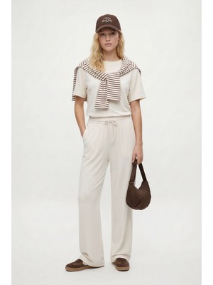 Ritnice Kadın Elix Modal Touch Bisiklet Yaka Bel Lastikli Cepli Ekru Alt Üst Takım