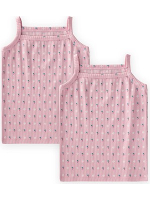 Cigit Ikili Ip Askılı Kız Atlet 2-11 Yaş Pudra Çiçek Desenli