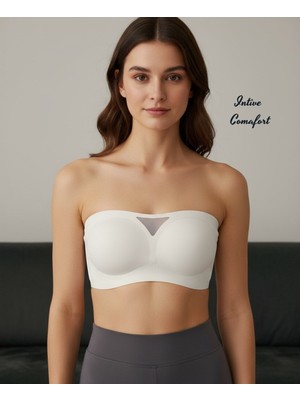 Intive Lingerie Intive Lazer Kesim Dikişsiz Önü Transparan Detaylı Kopçalı Premium Kalite Askısız Straplez Sütyen