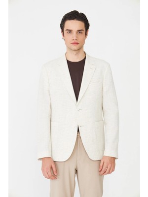White Stone Bej Ince Dokulu Modern Kesim Şık Ceket
