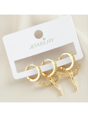 Zero Land Matrixzn 3 Adet Peri Zirkon Taşlı Küpe - Gümüş Rengi