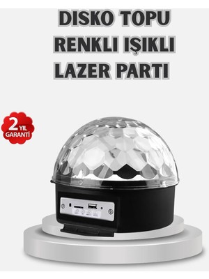 Renklime LED Disko Küresi Bluetooth Hoparlörlü Ritimle Senkronize Döner Işıklı