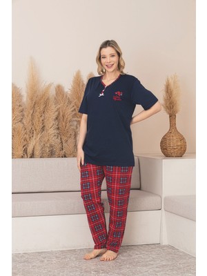 Asel Pijama Büyük Beden Kısa Kol Pamuklu Likralı Pijama Takımı
