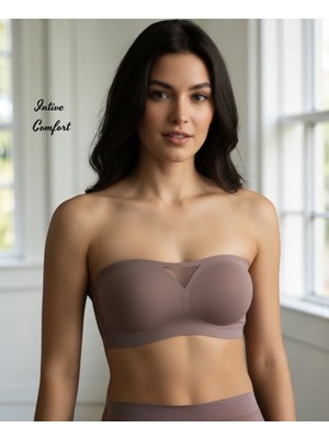 Intive Lingerie Intive Lazer Kesim Dikişsiz Önü Transparan Detaylı Kopçalı Premium Kalite Askısız Straplez Sütyen