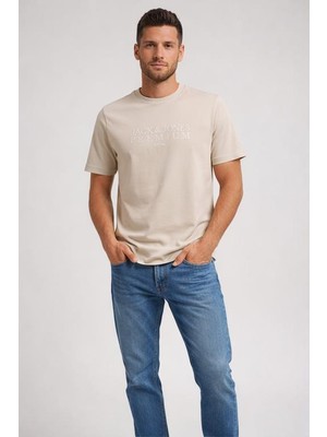 Jack Jones Jprblaethan Ss Logo Tee Sn Erkek Bej Tshirt 12292403-06