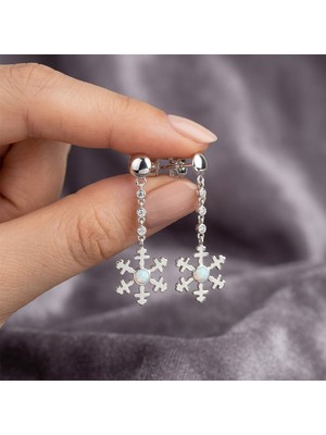 Vaoov 925 Ayar Gümüş Opal Taşlı Kar Tanesi Sallantılı Küpe