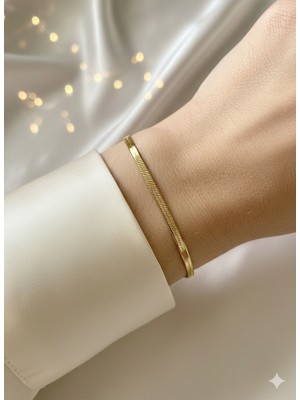 IRONMOON Altın Renk Ince Zincir Italyan Çelik Bileklik