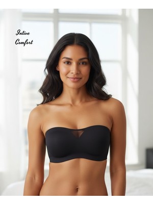Intive Lingerie Intive Lazer Kesim Dikişsiz Önü Transparan Detaylı Kopçalı Premium Kalite Askısız Straplez Sütyen