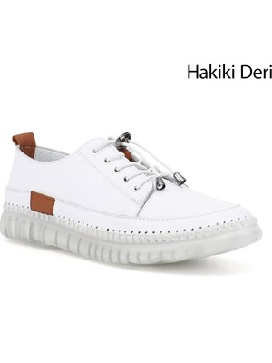 Gönderi(r) Kadın Beyaz  Bağcıklı Hakiki Deri Sneaker
