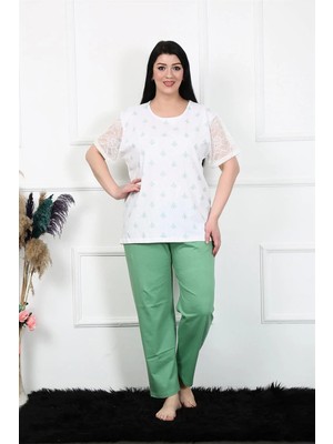 Çamaşır Kenti Kadın 5xl-6xl-7xl-8xl Büyük Beden Kısa Kol Pijama Takım Beyaz