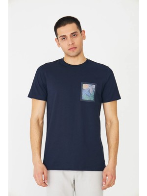 White Stone Lacivert Baskılı Bisiklet Yaka Erkek T-Shirt