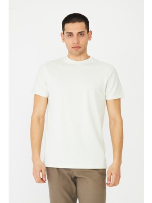 White Stone Ekru Basic Bisiklet Yaka Erkek T-Shirt