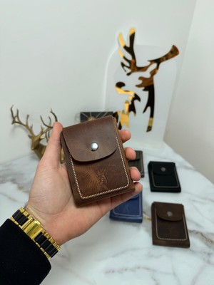 Sanat %100 Hakiki Crazy Deri El Dikimi Minimalist Cüzdan - Çıtçıtlı Eskitme Dokulu Kaliteli Erkek Cüzdan