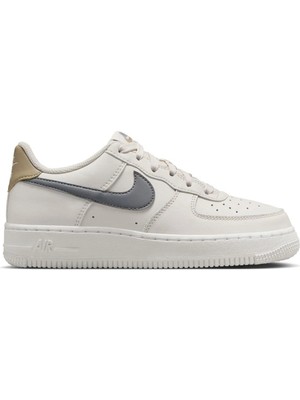 Nike Air Force 1 Af1 Gs Leather Unisex Sneaker Swoosh Hakiki Deri Günlük Spor Ayakkabı Krem Gri