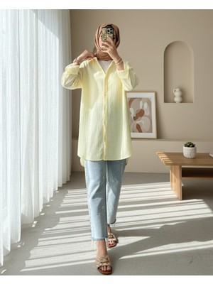 Modamorfo Karaşlı Su Yolu Şahmeran Gömlek  -Açık Sarı