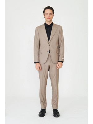 White Stone Bej Klasik Yaka Slim Fit Modern Erkek Takım Elbise