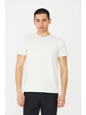 White Stone Ekru Basic Bisiklet Yaka Erkek T-Shirt