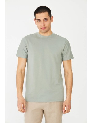 White Stone Haki Yeşil Basic Bisiklet Yaka Erkek T-Shirt