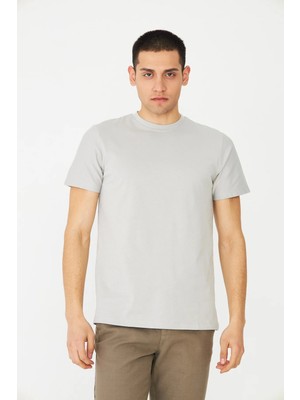 White Stone Gri Basic Bisiklet Yaka Erkek T-Shirt