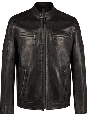 Derimod Laporte Erkek Siyah Hakim Yaka Deri Ceket 25WGD6589BT