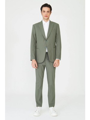 White Stone Haki Modern Kesim Zamansız Şehir Stili Takım Elbise