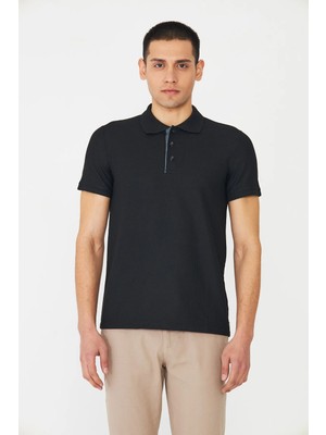 White Stone Siyah Modern Kesim Polo Yaka Erkek T-Shirt