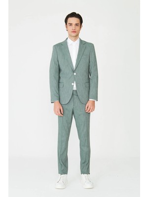 White Stone Yeşil Dokulu Modern Slim Fit Şehir Stili Takım Elbise