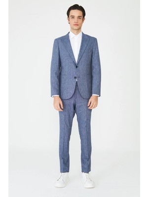 White Stone Mavi Dokulu Yazlık Modern Slim Fit Takım Elbise