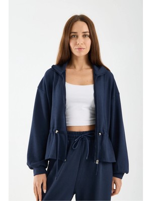 Win Moda Kadın Modal Kumaş Fermuarlı Eşofman Takımı Bel Büzgülü Baggy Pantolon Rahat Spor Takım 1530