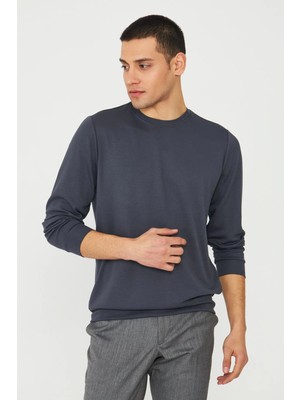 White Stone Antrasit Basic Bisiklet Yaka Erkek Sweatshirt