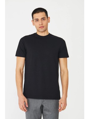 White Stone Siyah Basic Bisiklet Yaka Erkek T-Shirt