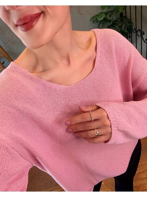 Ali Butik Pembe Oval Yaka Dökümlü Triko