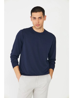 White Stone Lacivert Basic Bisiklet Yaka Erkek Sweatshirt