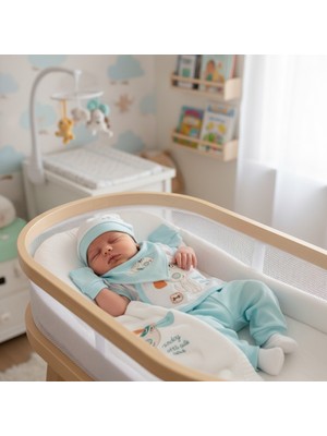 Ayma Yenidoğan Erkek Bebek Hastane Çıkışı 10 Parça Set – Pamuklu Bebek Hastane Seti, Zıbın Takımı, Şapka Eldiven Önlük Dahil