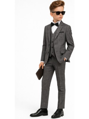 Ahengim Erkek Çocuk Slim Fit Dokulu Çizgili Klasik Takım Elbise AK197-198