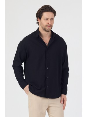 Danger Erkek Pamuklu Keten Görünümlü Gömlek Siyah