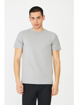 White Stone Gri Basic Bisiklet Yaka Erkek T-Shirt