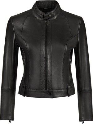 Derimod Maya Kadın Siyah Hakim Yaka Deri Ceket 26SGD5641U4