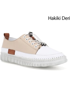 Gönderi(r) Kadın Bej  Bağcıklı Hakiki Deri Sneaker