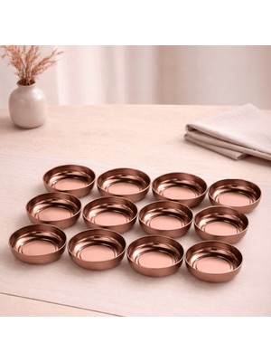 Sarkap Home 10 cm Çap, 3.2 cm Yükseklik 12'li Dondurmalık ve Çerezlik Seti - Bronz