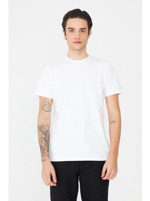 White Stone Beyaz Bisiklet Yaka Basic Erkek T-Shirt