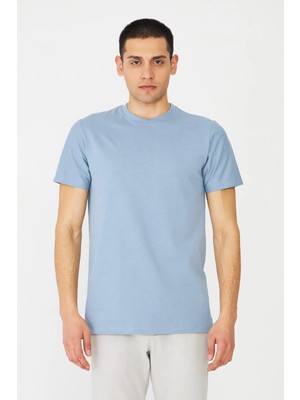 White Stone Mavi Basic Bisiklet Yaka Erkek T-Shirt