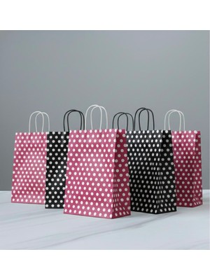 Aybaş Kağıtçılık 1.kalite 18X24 cm (10 Adet) Siyah (10 Adet) Pembe Renk Beyaz Benekli,kraft Kağıt Çanta,hediye Paketi