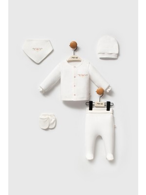 Moi Noi Floral Seri Nakışlı 5'li Bebek Seti - %100 Pamuklu Hastane Çıkışı