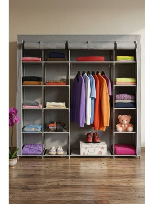 Reyo Prado Stark Xtra Çift Yandan Raflı Çelik Profilli Bez Dolap Gri