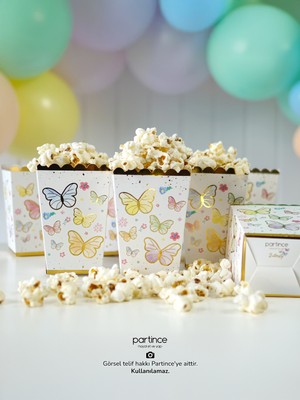 Partince Gold Yaldızlı Makaron Kelebek 8'li Popcorn Patlamış Mısır Kutusu