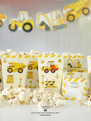 Partince Inşaat Tema 8'li Popcorn Patlamış Mısır Kutusu