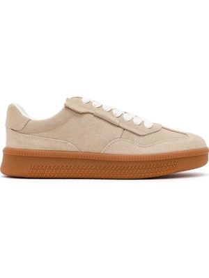 Derimod Kadın Bej Bağcıklı Kalın Tabanlı Süet Deri Sneaker 26PFD431910