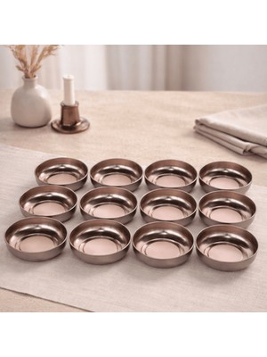 Sarkap Home 10 cm Çap, 3.2 cm Yükseklik 12'li Dondurmalık ve Çerezlik Seti - Açık Bronz